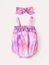 2pcs Baby Girl Tie Dyed Sleeveless Romper with Headband Set