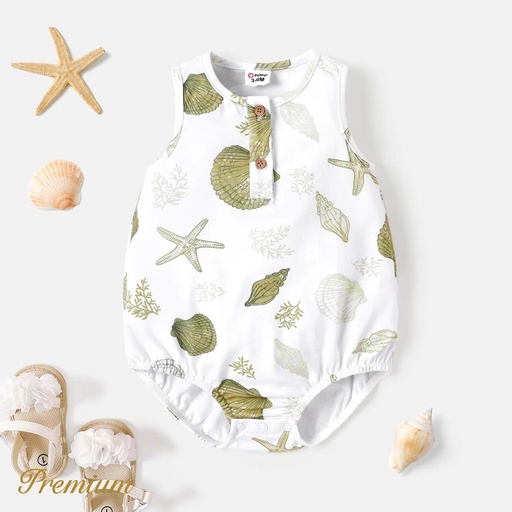 [SC8L1-20613305] Baby Boy/Girl Cotton Allover  Scallop Print Tank Romper