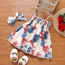 2pcs Baby Girl Allover Floral Print Smocked Slip Dress and Headband Set