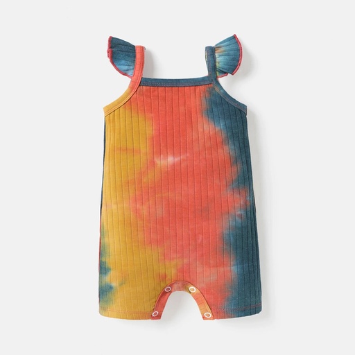 [SC8L1-20601084] Baby Girl Tie Dye Ribbed Flutter-sleeve Romper