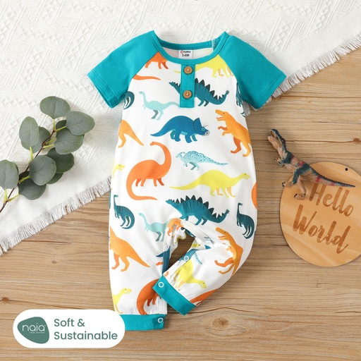 [SC8L1-20639739] Baby Boy Naia™ Dinosaur Print Short-sleeve Henley Jumpsuit