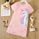 Kid Girl Unicorn Print Short-sleeve Light Pink Dress