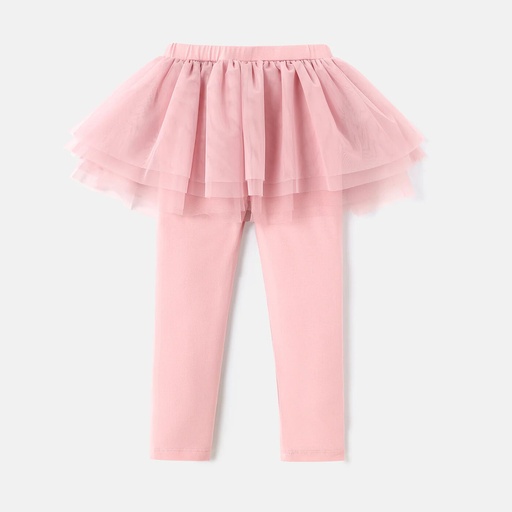 [SC8L1-20605897] Toddler Girl Cotton Pink Layered Mesh Skirted Leggings Pants