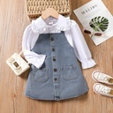 Toddler Girl Solid Denim Botton Design Lapel Dress