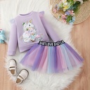 2pcs Toddler Girls Childlike Sequin Unicorn Animal pattern Mesh Skirt Set