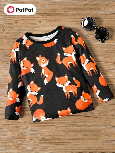 [SC8L2-202267040] Toddler Boy Fox Print Long-sleeve Tee