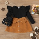 2pcs Baby Girl Rib Knit Ruffled Long-sleeve Top and Button Front Corduroy Skirt Set