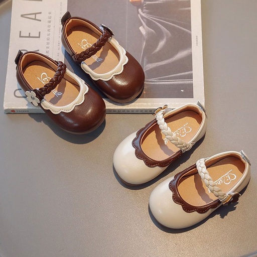 [SC8L2-20776452] Toddler and Kids Girls' Classic Color-block Braids & Floral Pattern Velcro Leather Shoes