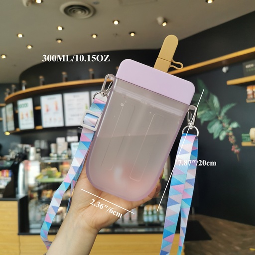 [SC8L2-20672171] 300ml Cute Straw Cup New Plastic Popsicle Shape Water Bottle BPA Free Transparent Juice Drinking Cup Suitable for Boys Girls
