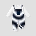 100% Cotton Stripe Print Long-sleeve Baby Navy White Jumpsuit