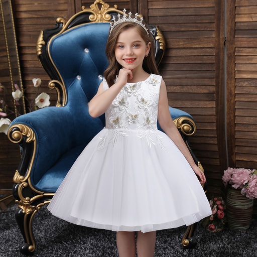 [SC8L2-20031070] Kid Girl Floral Butterfly Embroidered Sleeveless Princess Party Mesh Dress