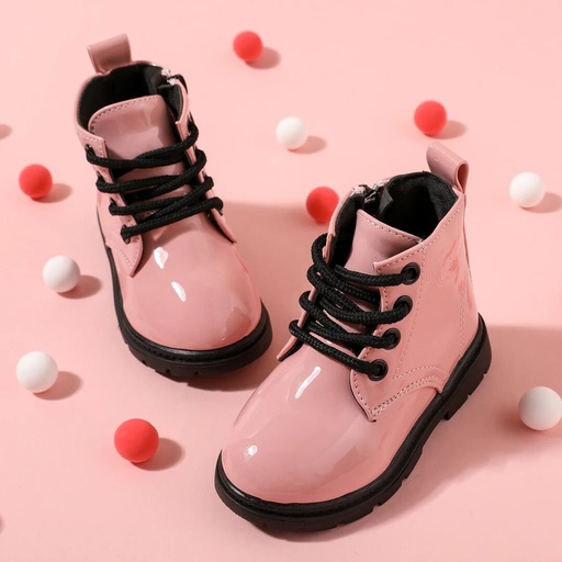 [SC8L2-20449870] Toddler / Kid Side Zipper Lace Up Front Pink Boots(2 versions shipped randomly)