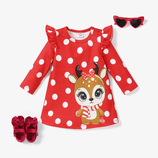 [SC8L2-20716489]  Baby Girl Sweet Elk PrintLong Sleeve Dress