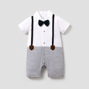 100% Cotton Faux-two Design Bow Tie Decor Short-sleeve Baby Romper