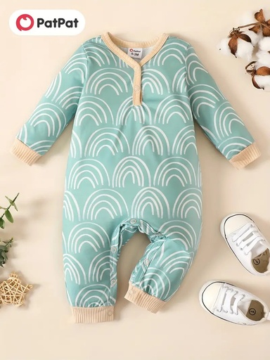 [SC8L2-20697596] Baby Boy/Girl Naia Basic Geometric Patterns Button Long Sleeve Jumpsuit 