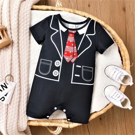 [SC8L2-20794151] Baby Boy's Printed Short-Sleeved Romper Suit in Soft Polyester Fabric