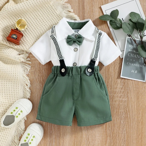 [SC8L2-20389848] Baby Boy Short-sleeve Party Outfit Gentle Bow Tie Shirt and Suspender Shorts Set