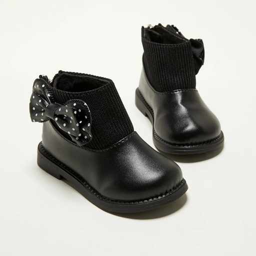[SC8L2-20083317] Toddler / Kid Polka Dots Bowknot Decor Back Zipper Knit Splicing Boots