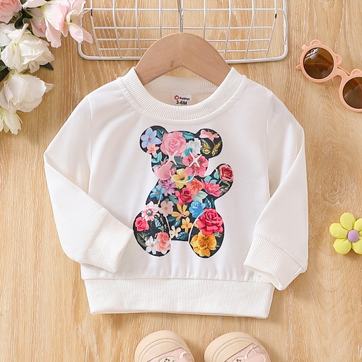 [SC8L2-20774095] Baby Girl's Sweet Bear Animal Floral Pattern Pullover