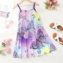  Kid Girls Colorful Cartoon Printed Milk Silk Dress with Hanging Strap 