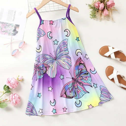 [SC8L3-20790649]  Kid Girls Colorful Cartoon Printed Milk Silk Dress with Hanging Strap 