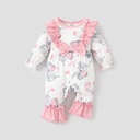 Baby Girl Sweet Elephant Bowknot Ruffle Edge Long Sleeves Jumpsuit 