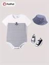 Baby Boy Letter/Stripe Print Short-sleeve Cotton Bodysuit