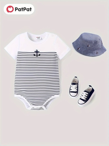 [SC8L3-20635201] Baby Boy Letter/Stripe Print Short-sleeve Cotton Bodysuit