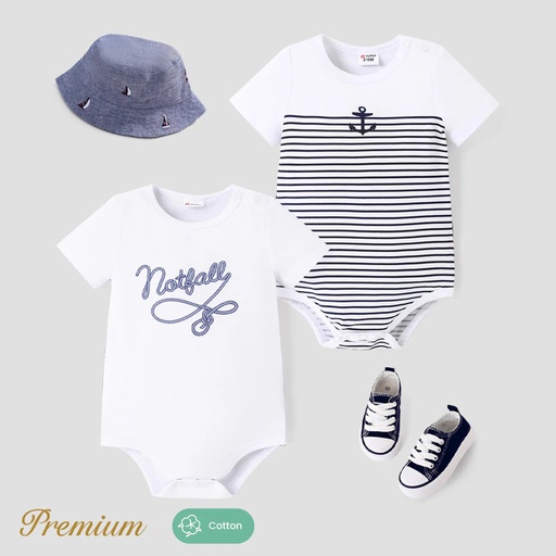 [SC8L3-20635201] Baby Boy Letter/Stripe Print Short-sleeve Cotton Bodysuit