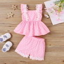 2pcs Baby Girl Lace Polka Dots Ruffle Top and Shorts Set