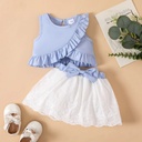2pcs Baby Girl 100% Cotton Ruffled Wrap Tank Top and Bow Front Schiffy Skirt Set