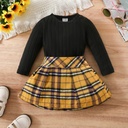 2pcs Baby Girl 100% cotton Sweet Solid color Tshirt and Grid/Houndstooth Skirt Set