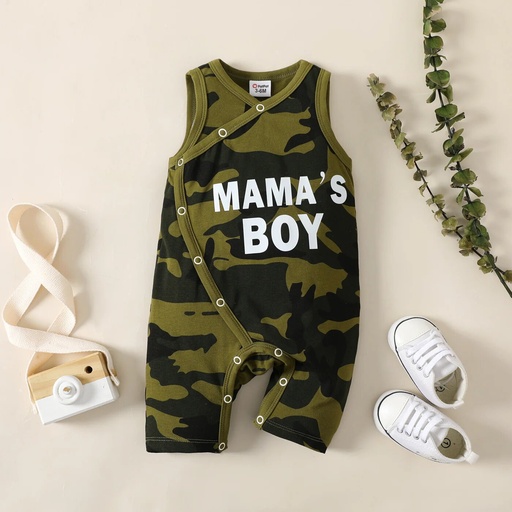 Baby Boy 95% Cotton Letter Print Camouflage Tank Jumpsuit