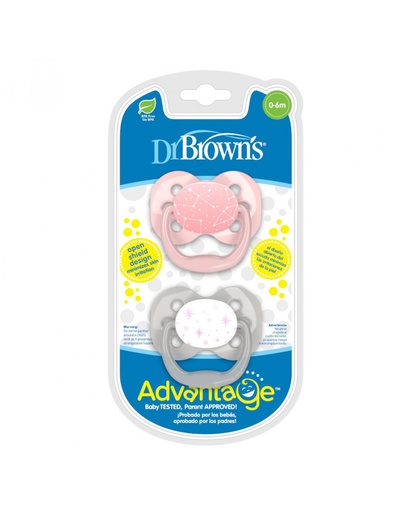 Dr. Brown’s Advantage Pacifiers, Stage 1, Pink Stars, 2 pack