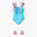 Kid Girl Ruffled One-Piece Swimsuit/ Fashion Sandals