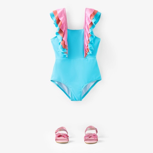 [SC8L4-20830425] Kid Girl Ruffled One-Piece Swimsuit/ Fashion Sandals