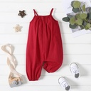100% Cotton Baby Girl Loose-fit Solid Sleeveless Spaghetti Strap Harem Pants Overalls