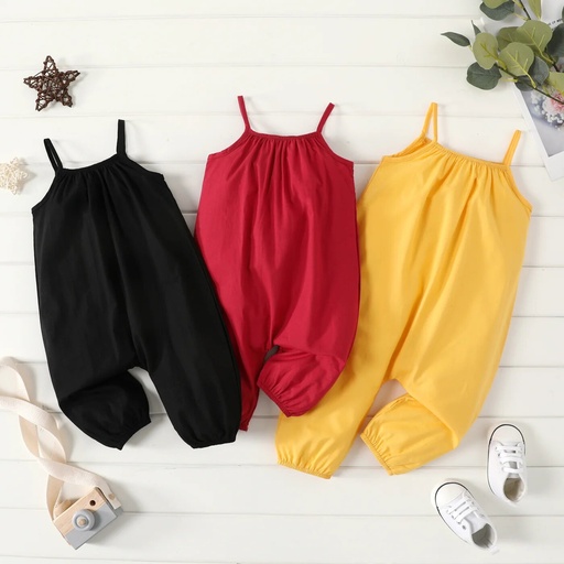 [SC8L4-20331609] 100% Cotton Baby Girl Loose-fit Solid Sleeveless Spaghetti Strap Harem Pants Overalls