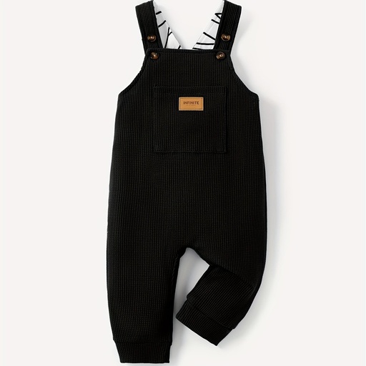 [SC8L4-20661076] Baby Boy Waffle Letter Patched Pocket Front Overalls