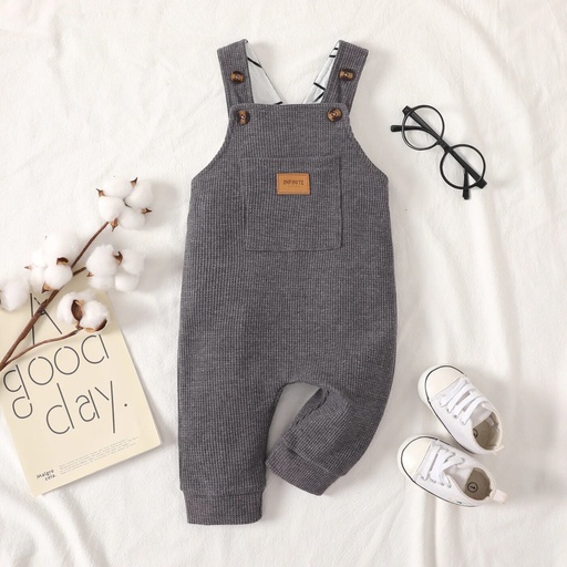 [SC8L4-20657381] Baby Boy Waffle Letter Patched Pocket Front Overalls