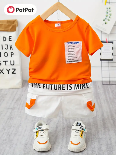 2pcs Toddler Boy Trendy Letter Print Tee and Shorts Set