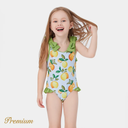 Toddler Girl Floral Print Ruffled Bowknot Design Sleeveless Onepiece Swimsuit