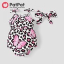 2pcs Baby Girl Allover Butterfly & Leopard Print Cami Romper & Headband Set