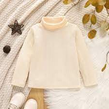 [SC8L4-20166408] Toddler Girl Turtleneck Ribbed Solid Color Long-sleeve Tee