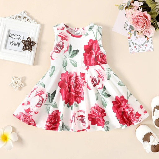 [SC8L4-20351666] Baby Girl Allover Floral Print Flowy Sleeveless Tank Dress