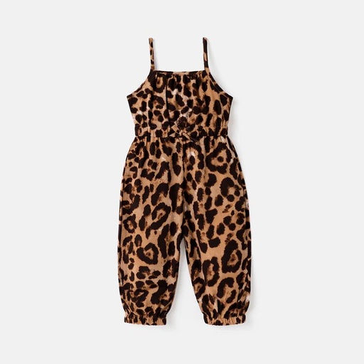 [SC8L4-20586893] Toddler Girl Leopard Print Bowknot Design Slip Jumpsuits