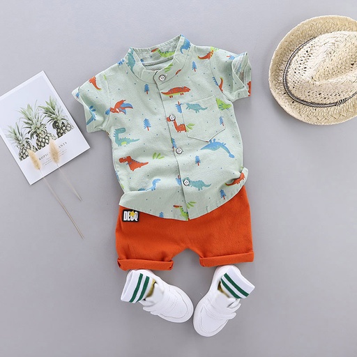 [SC8L4-19538023] 100% Cotton 2pcs Dinosaur Print Short-sleeve Baby Set