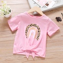 Toddler Girl Rainbow Print Tie Knot Short-sleeve Tee