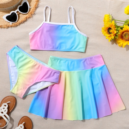 [SC8L4-20612909] 3pcs Kid Girl Tie Dye Swimsuit Set