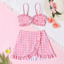 2pcs Kid Girl Plaid Ruffled Swimsuit